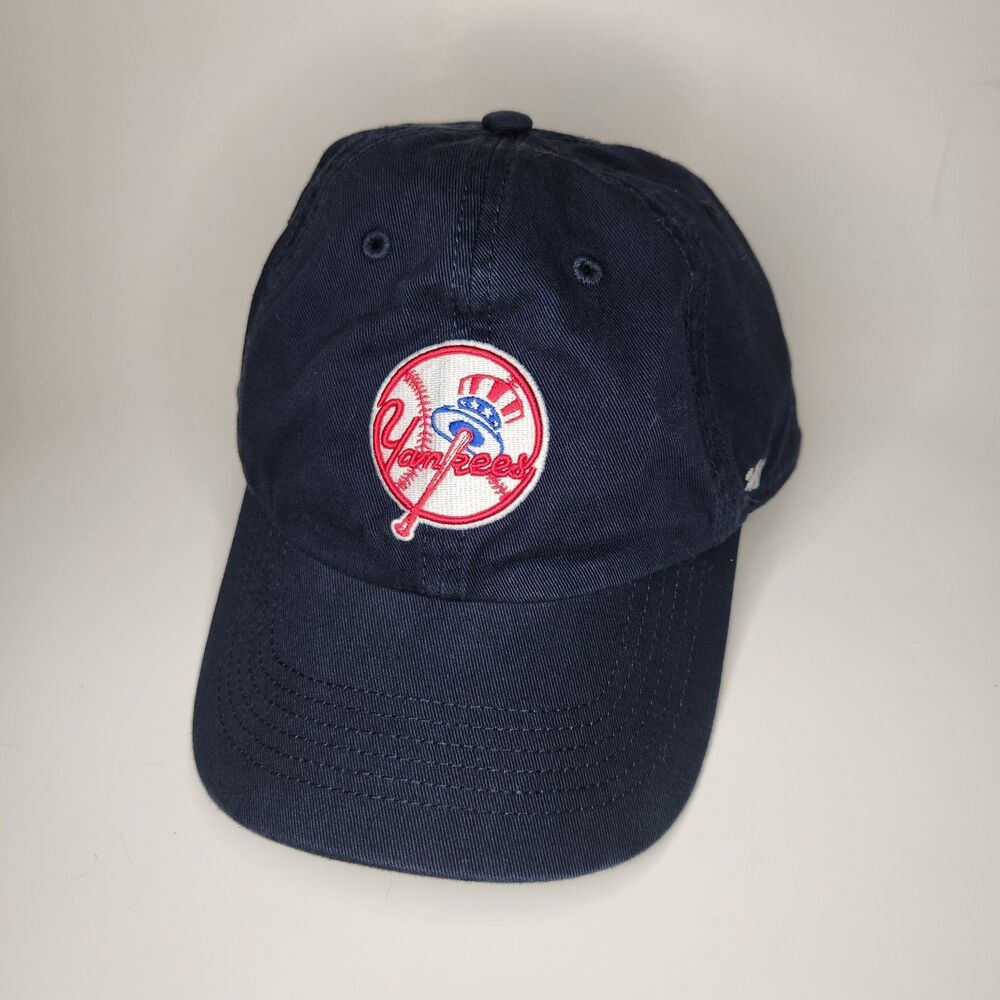 New York Yankees Fitted Hat Cap Medium Blue Logo Spellout '47 Brand Retro